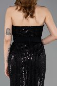 Standesamtkleid Lang Perlenbesetzt Schwarz ABU5988