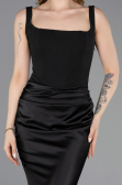 Abschlusskleid Lang Satin Schwarz ABU5990