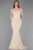 Abendkleid im Meerjungfrau-Stil Lang Spitze Beige ABU5993