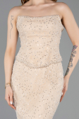 Abendkleid im Meerjungfrau-Stil Lang Spitze Beige ABU5993