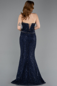 Abendkleid im Meerjungfrau-Stil Lang Spitze Marineblau ABU5993