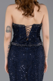 Abendkleid im Meerjungfrau-Stil Lang Spitze Marineblau ABU5993