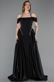 Standesamtkleid Lang Satin Schwarz ABU5995