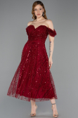 Partykleid Midi Perlenbesetzt Weinrot ABK2594