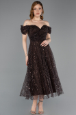 Partykleid Midi Perlenbesetzt Dunkelbraun ABK2594