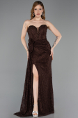 Abendkleid im Meerjungfrau-Stil Lang Spitze Braun ABU5975