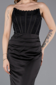 Abendkleid Lang Satin Schwarz ABU6000