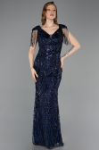 Abendkleid Lang Perlenbesetzt Marineblau ABU5959