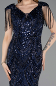 Abendkleid Lang Perlenbesetzt Marineblau ABU5959