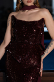 Abendkleid im Meerjungfrau-Stil Lang Weinrot ABU5721