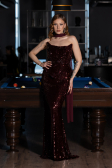 Abendkleid im Meerjungfrau-Stil Lang Weinrot ABU5721