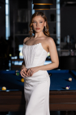 Abendkleid Lang Satin Weiß ABU6000