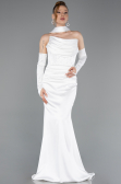 Abendkleid Lang Satin Weiß ABU5944