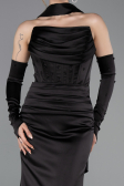 Abendkleid Lang Satin Schwarz ABU5944