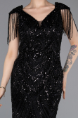 Abendkleid Lang Perlenbesetzt Schwarz ABU5959