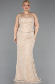 Abendkleid in Übergröße Lang Spitze Beige ABU5994