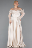 Beige Kleider İn Großen Größen Satin Lang ABU5261