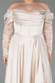 Beige Kleider İn Großen Größen Satin Lang ABU5261