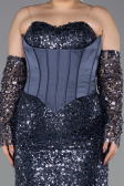 Abendkleid in Übergröße Lang Schuppig Anthrazit ABU5928