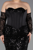 Abendkleid in Übergröße Lang Schuppig Schwarz ABU5928