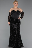 Abendkleid in Übergröße Lang Schuppig Schwarz ABU5928