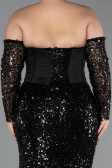 Abendkleid in Übergröße Lang Schuppig Schwarz ABU5928