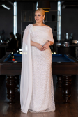 Abendgarderobe in Großen Größen Lang Perlenbesetzt Weiß ABU5819