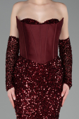 Abendkleid Lang Schuppig Weinrot ABU6041