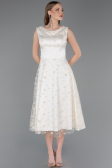 Abendkleid Midi Schuppig Weiß ABK2602