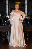 Beige Kleider İn Großen Größen Satin Lang ABU5261