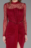 Weinrot Standesamtkleid Spitze Lang ABU5736