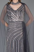 Abendkleid Lang Steinbesetzt Anthrazit ABU6052