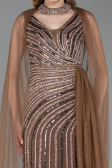Abendkleid Lang Steinbesetzt Kupfer ABU6052