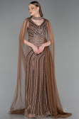 Abendkleid Lang Steinbesetzt Kupfer ABU6052