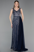 Abendkleid Lang Steinbesetzt Marineblau ABU6052