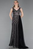 Abendkleid Lang Steinbesetzt Schwarz ABU6052