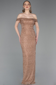 Abendkleid Lang Perlenbesetzt Kupfer ABU6057