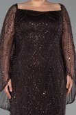 Braun Abendkleid İn Übergröße Perlenbesetzt Lang ABU5067