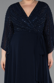 Abendgarderobe in Großen Größen Lang Chiffon Marineblau ABU6067