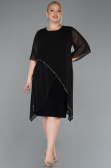 Einladungskleid In Übergröße Midi Chiffon Schwarz ABK2600