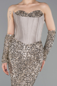 Abendkleid Lang Schuppig Beige ABU6041