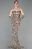 Abendkleid Lang Schuppig Beige ABU6041