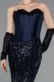 Abendkleid Lang Schuppig Marineblau ABU6041