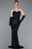 Abendkleid Lang Schuppig Marineblau ABU6041