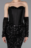 Abendkleid Lang Schuppig Schwarz ABU6041