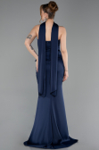 Abendkleid im Meerjungfrau-Stil Lang Satin Marineblau ABU6086