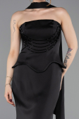 Abendkleid im Meerjungfrau-Stil Lang Satin Schwarz ABU6086