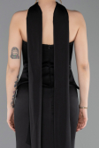 Abendkleid im Meerjungfrau-Stil Lang Satin Schwarz ABU6086