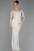 Abendkleid Lang Perlenbesetzt Beige ABU6057