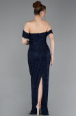 Abendkleid Lang Perlenbesetzt Marineblau ABU6057